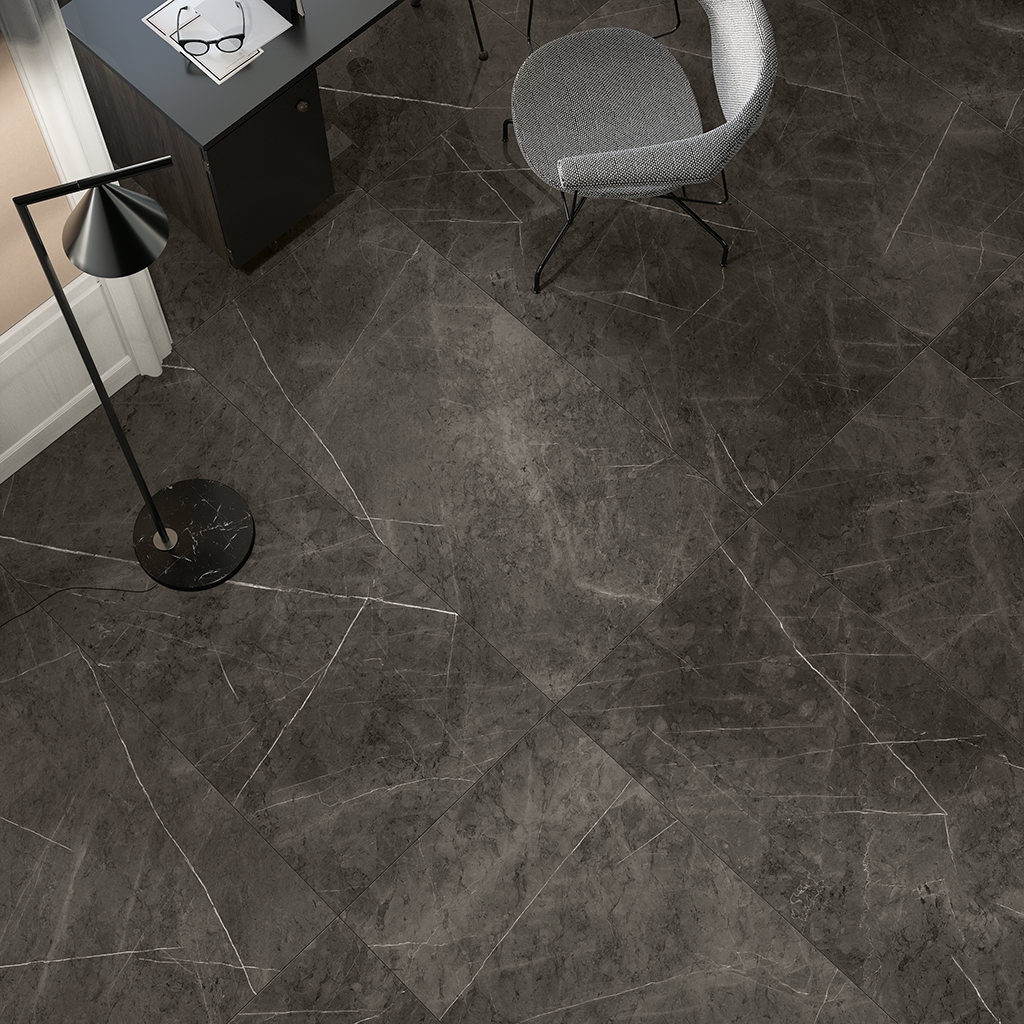 Marble Tech Amani Grey 12x24 Polished Marble Look Porcelain Tile