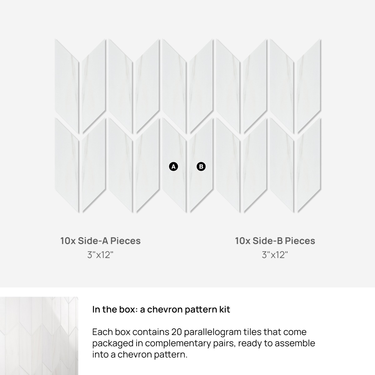 Bianco Dolomite White 3x12 Chevron Premium Polished Marble Tile