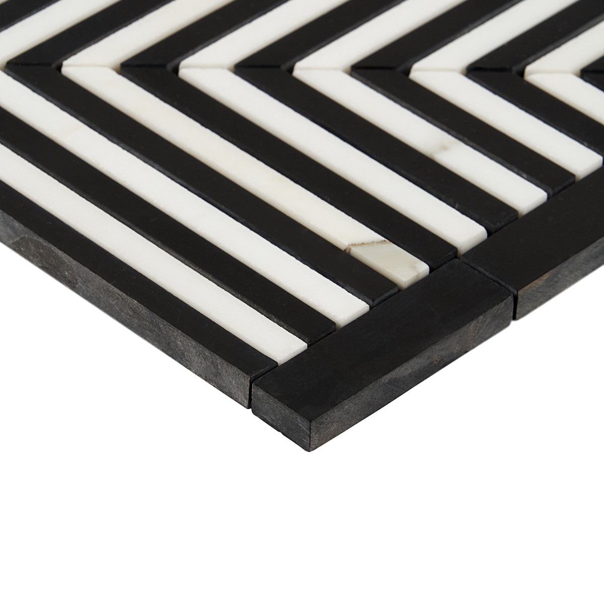 Avant Garde Linear Corner Piece Calacatta and Black Jade Polished Marble