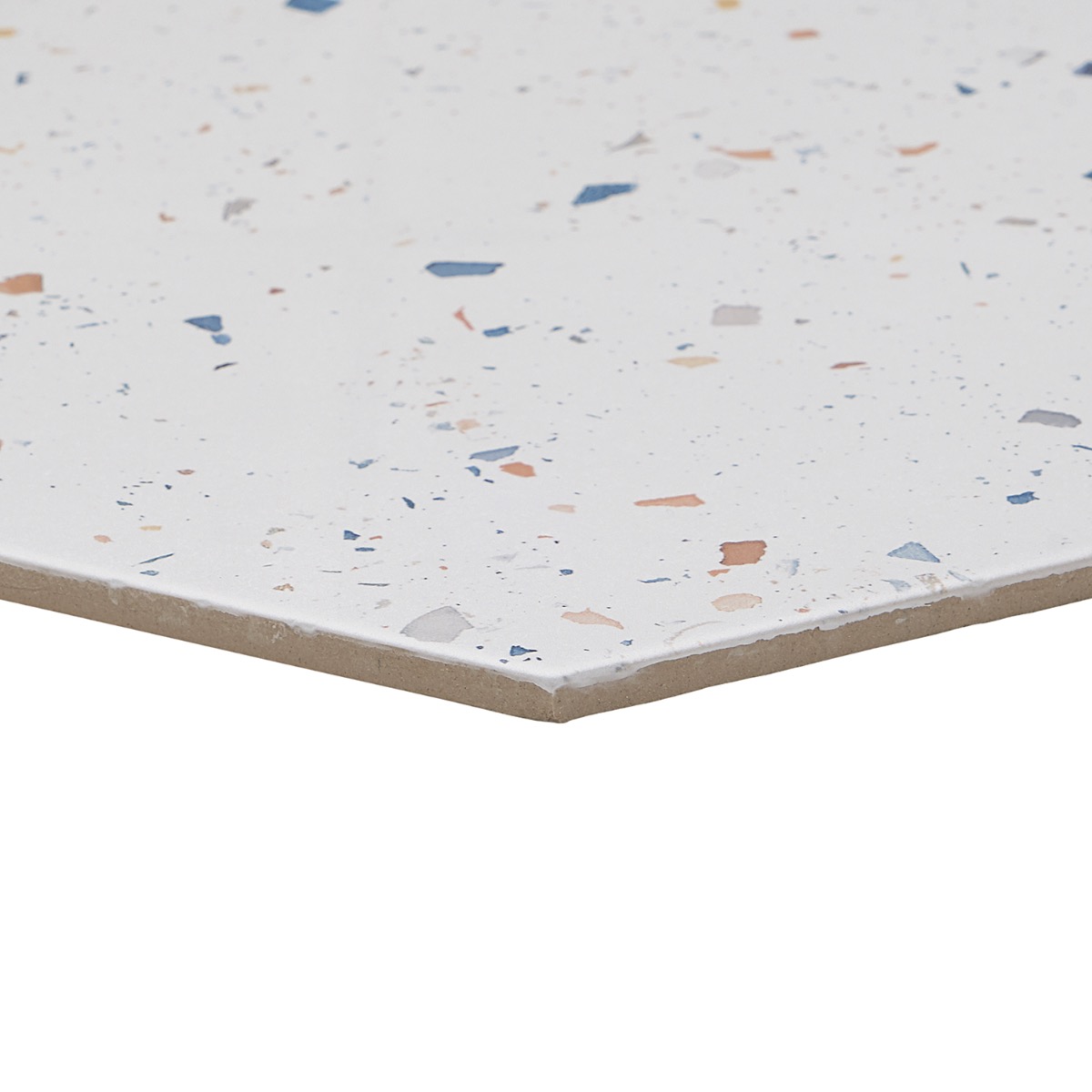 Wild Terrazzo Multi White 12.5" Hex Matte Porcelain