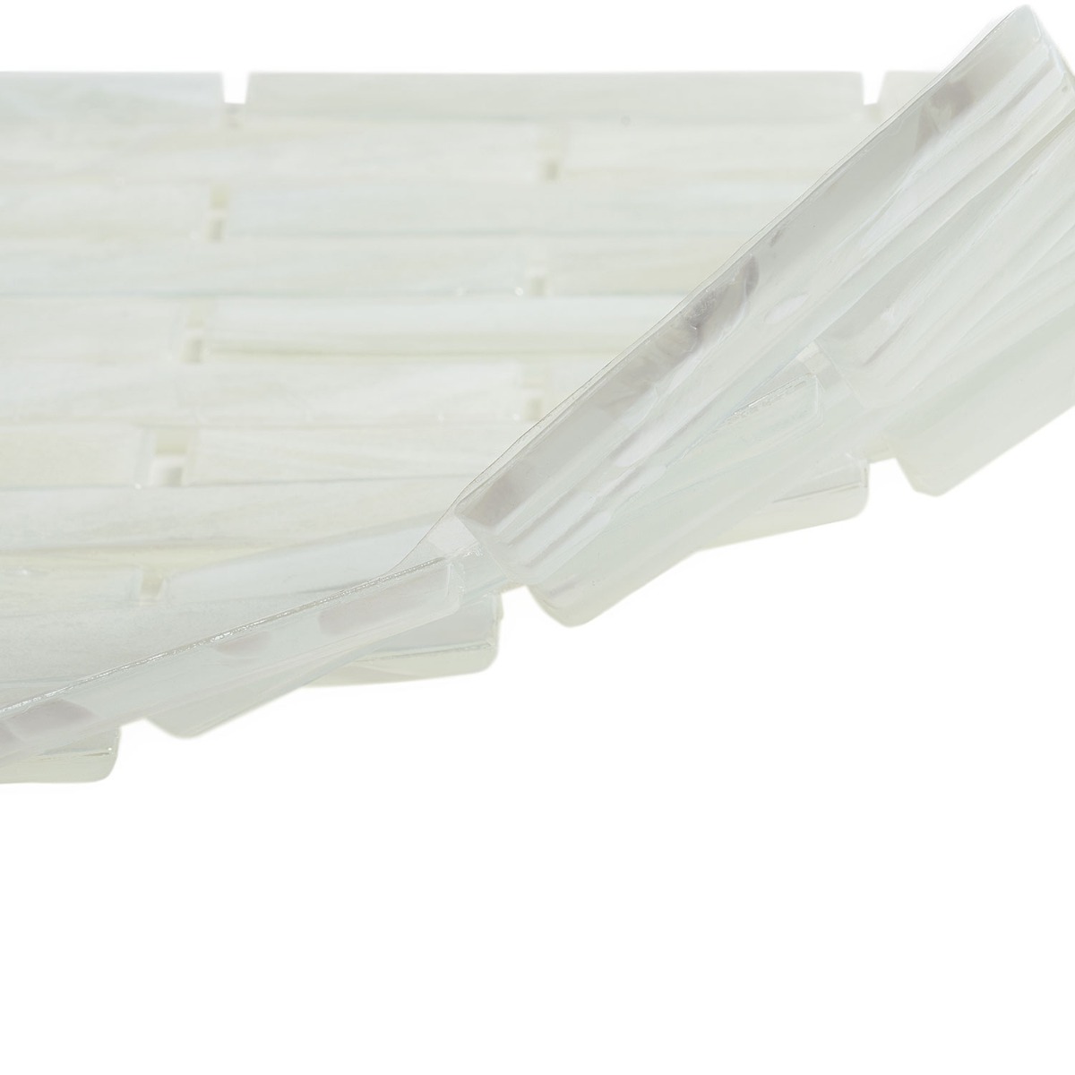 Amberly Iridescent Pearl White 1x4 Polished Glass Mosaic Tile