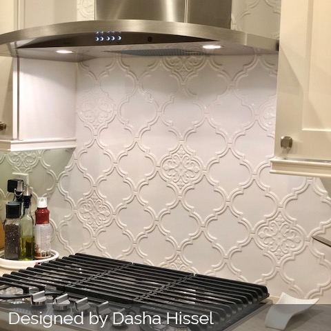 Terra Ignis Floral Lantern Bianco White 6x7 Arabesque Polished Ceramic Wall Tile