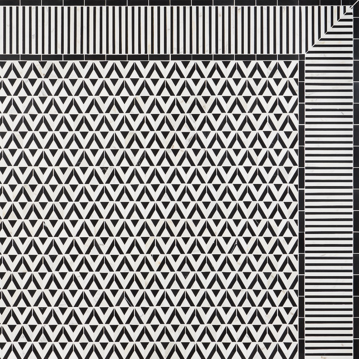 Avant Garde Linear Corner Piece Calacatta and Black Jade Polished Marble