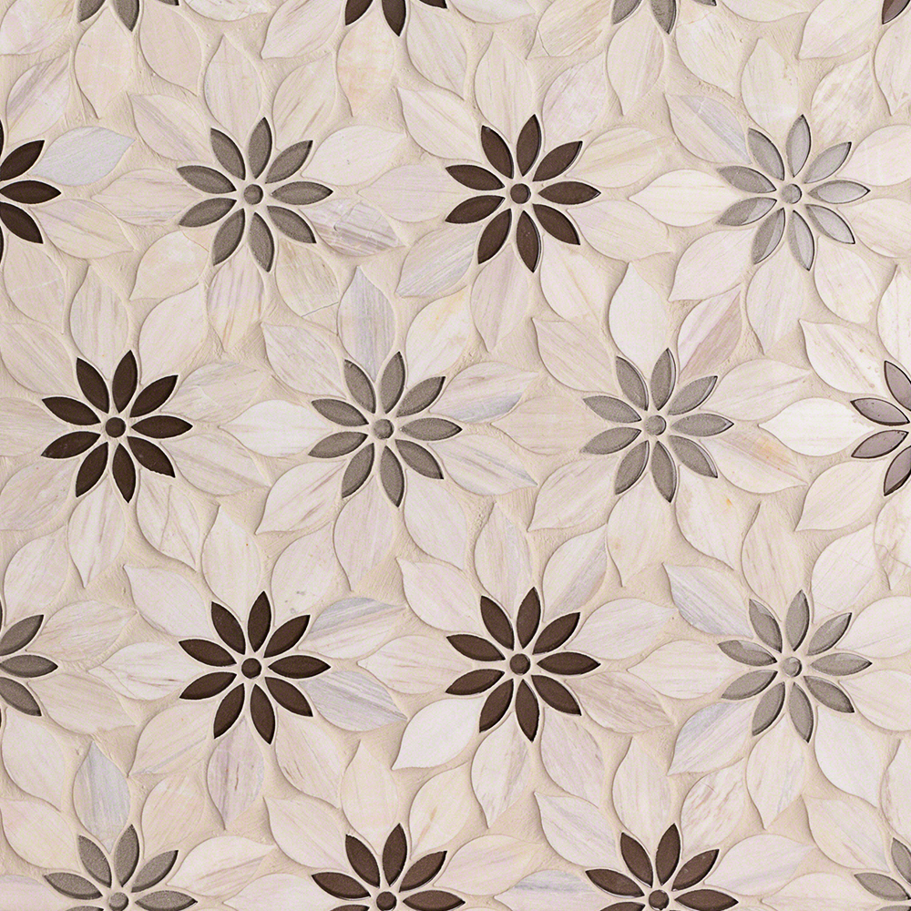 MJ Rain Flower - Wooden Beige- Taupe & Beige Glass