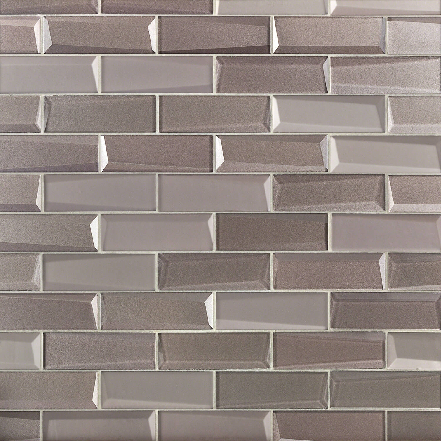 NewBev Bricks Sepia Gray 2x6 3D Mixed Finish Glass Subway Tile