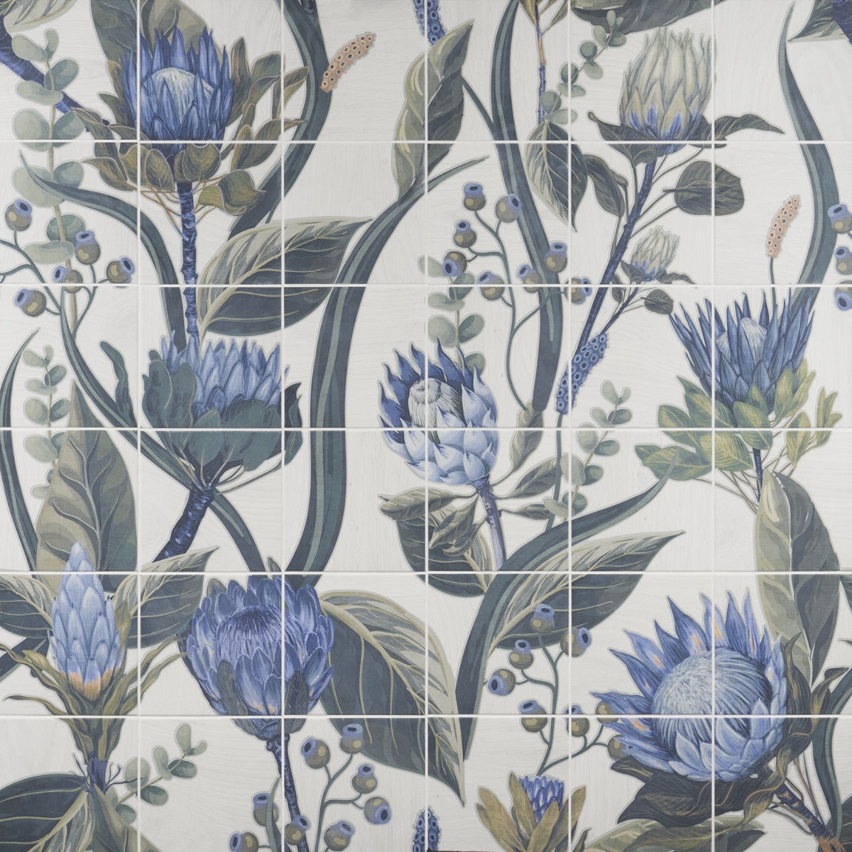 Angela Harris Florista Protea Leaves Mural 8x8 Matte Porcelain