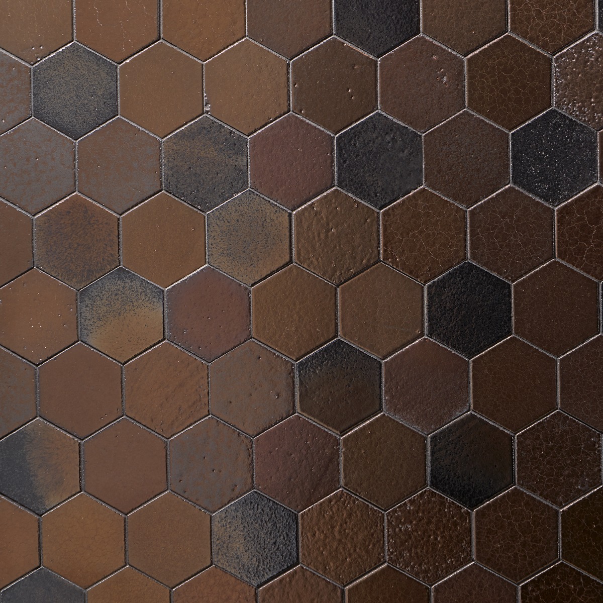 Art Lava Hexagon Bronze 3" Polished Lava Stone Mosaic Tile