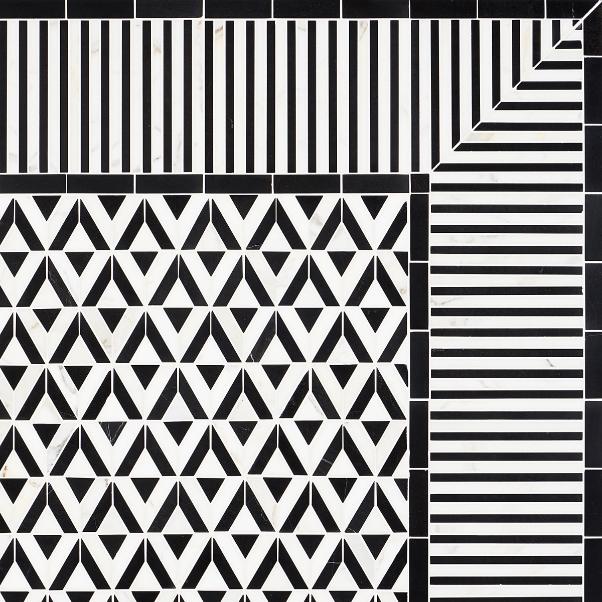Avant Garde Linear Calacatta and Black Jade Polished Marble