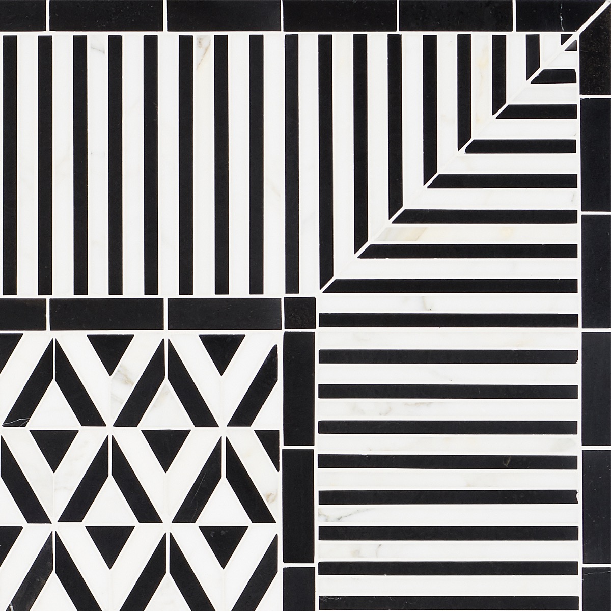 Avant Garde Linear Corner Piece Calacatta and Black Jade Polished Marble
