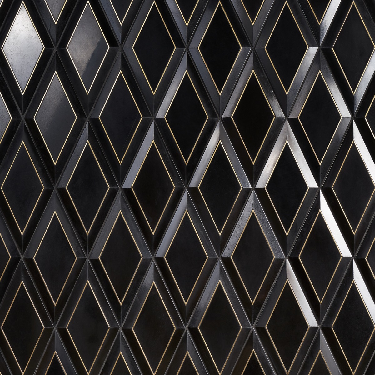 Cabot Black Jade Brass Inlay Beveled 6x12 