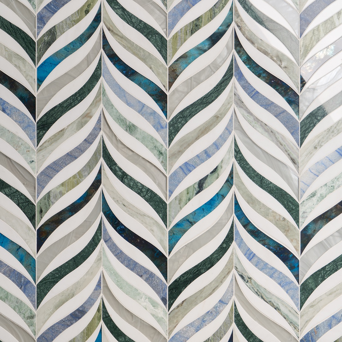 Jasmine Verde Azul Polished Marble and Glass Mosaic 
