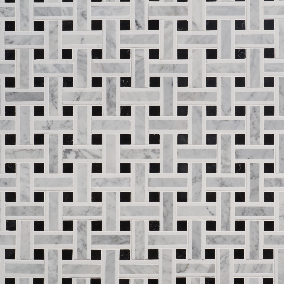 Lattice White Thassos with Light Gray & Black Polished Marble
