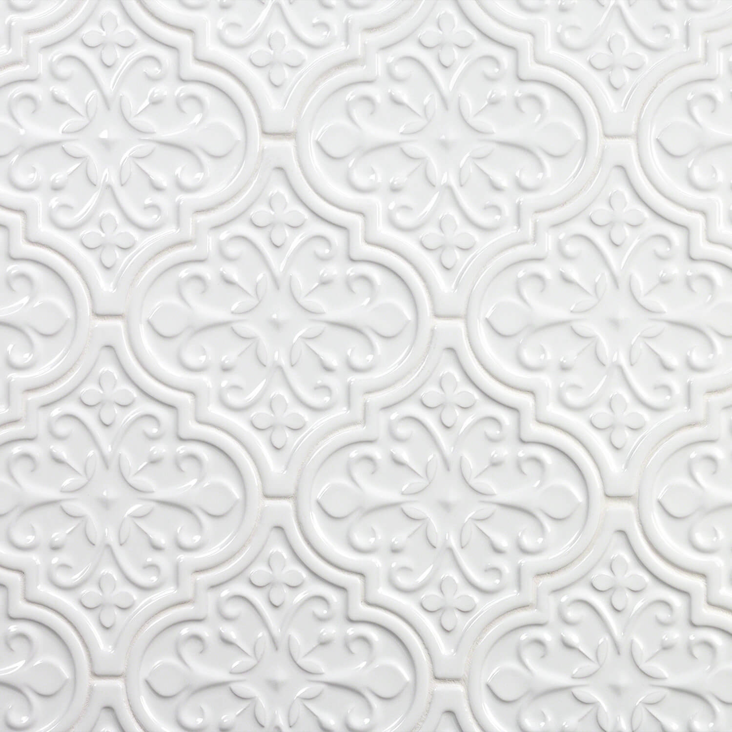 Byzantine Florid Arabesque Bianco Ceramic Wall Tile