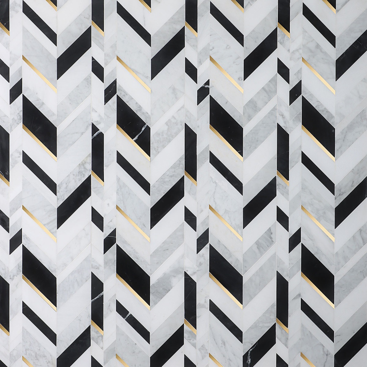 Zayden Nero Blanco - White Carrara, Nero Marquina, Asian Statuary, & Brass Polished Marble + Brass