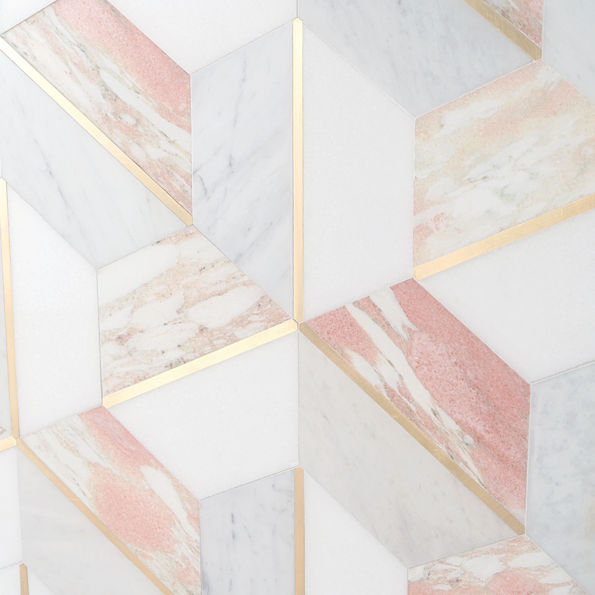 Carraway Rosa Polished Marble and Brass Mosaic Tile