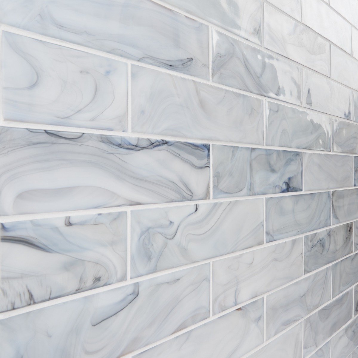 Cielo Night Black & White 3x12 Polished Subway Glass Tile