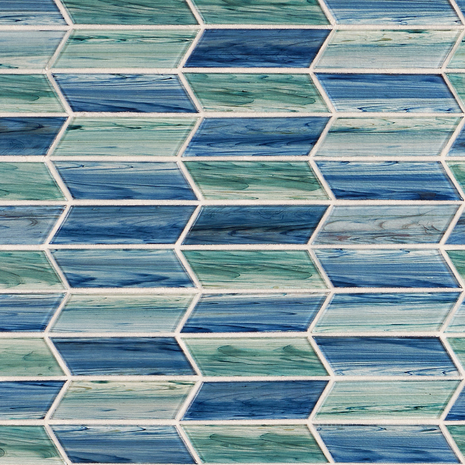 Brook Chevron Aqua Blue and Green 2x7 Polished Glass Mosaic Tile