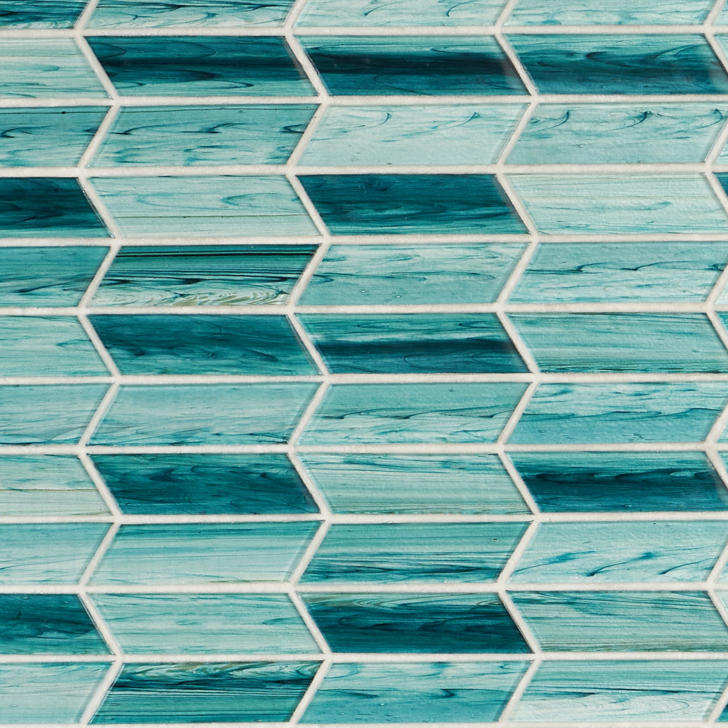 Brook Chevron Teal Green 2x7 Polished Glass Mosaic Tile