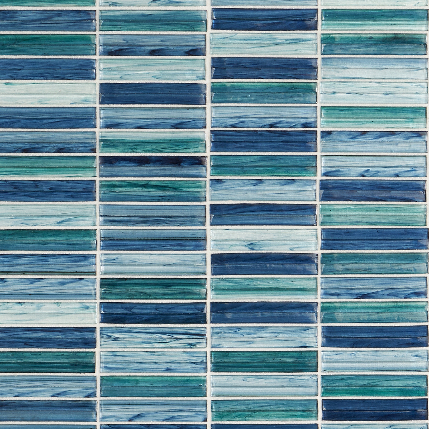 Brook Stacked Aqua Blue 1x5 Polished Glass Mosaic Tile