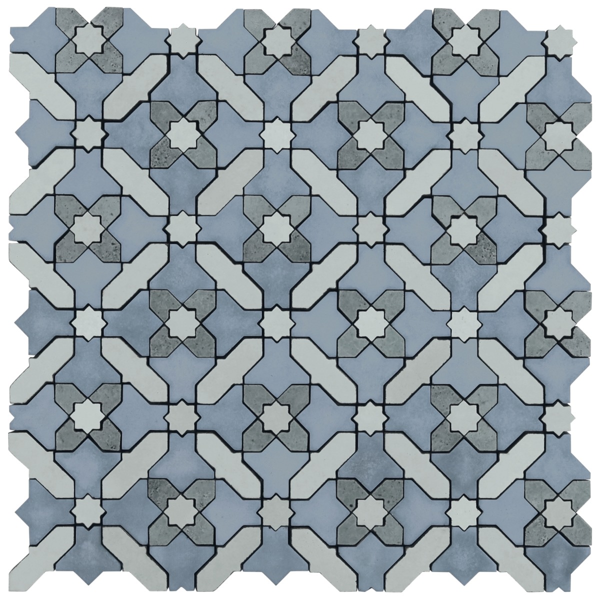 Alpana Safi River Blue Mixed Finish Lava Stone and Cement Mosaic Tile