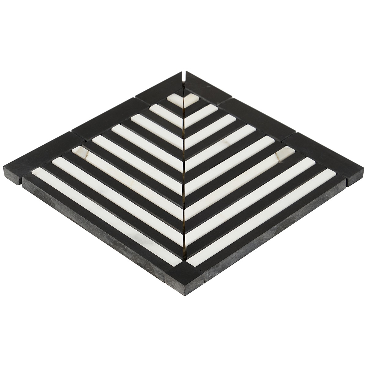 Avant Garde Linear Corner Piece Calacatta and Black Jade Polished Marble