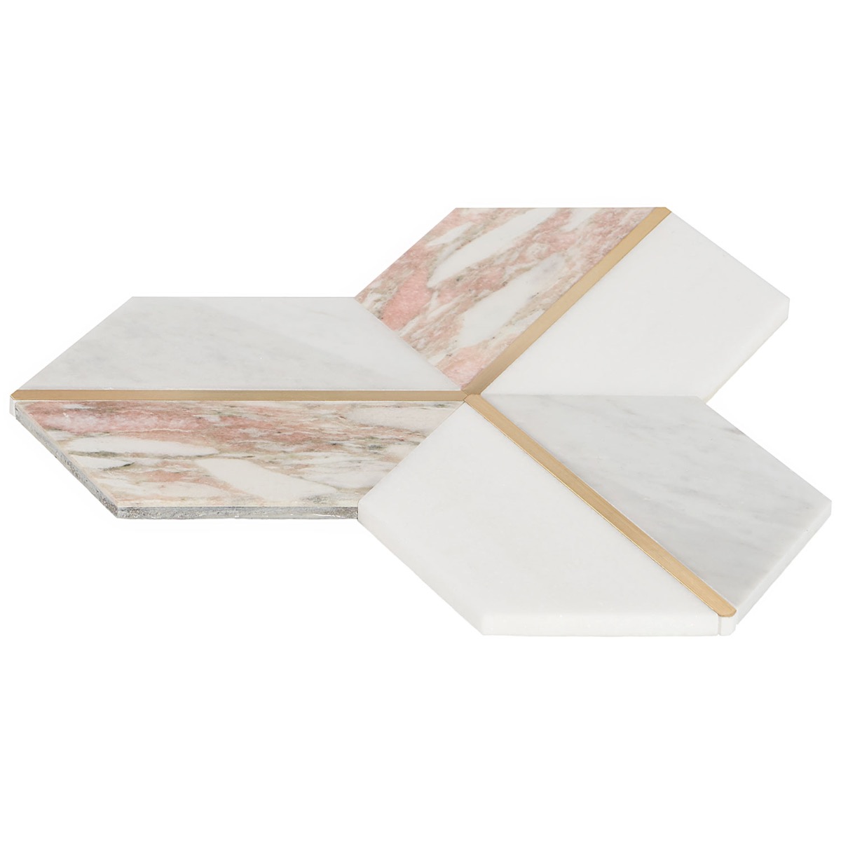 Carraway Rosa Polished Marble and Brass Mosaic Tile