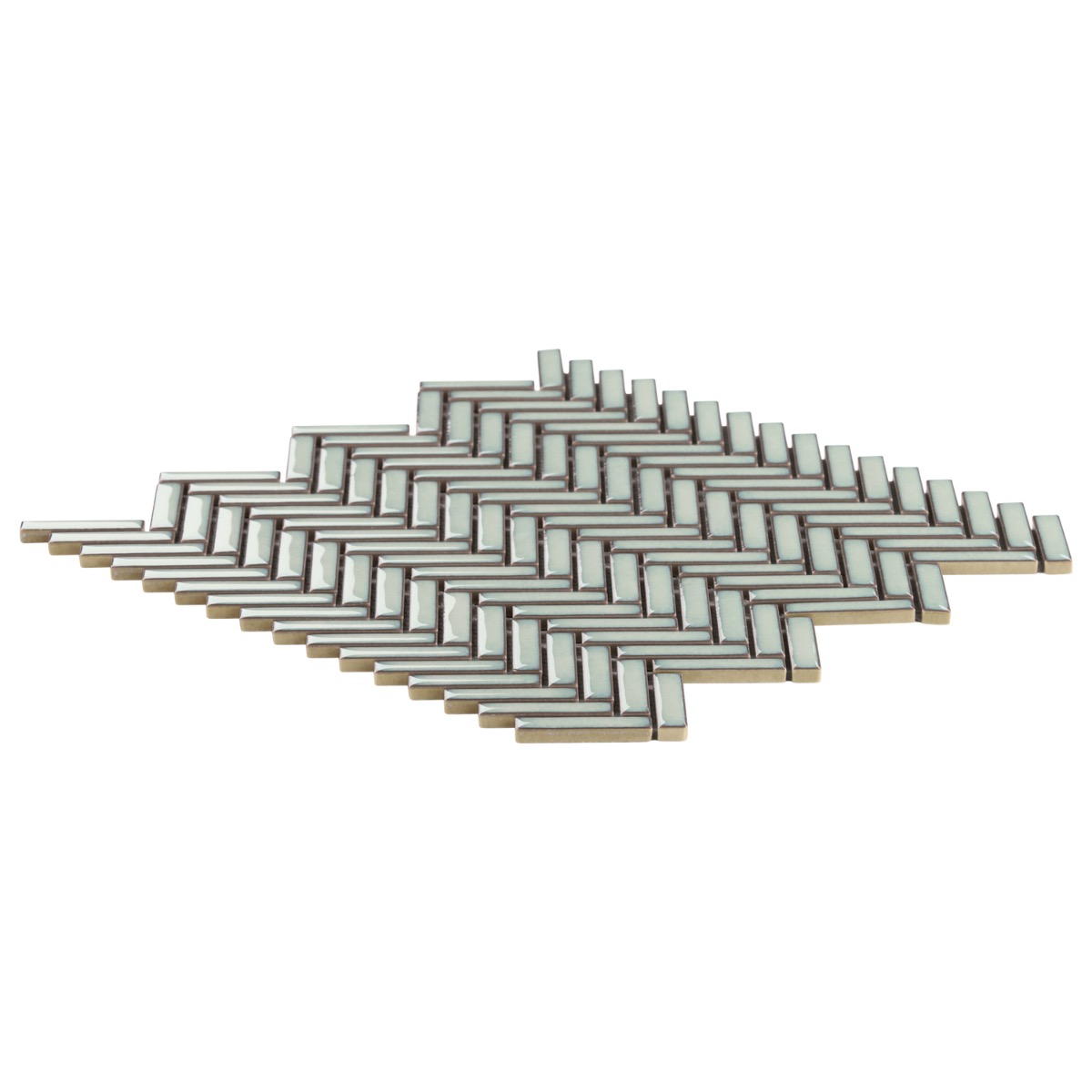 Motek Mint Green 1x2" Herringbone Glossy Porcelain Mosaic Tile
