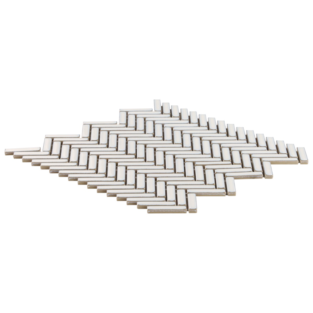 Motek Snow White 1x2" Herringbone Glossy Porcelain Mosaic Tile
