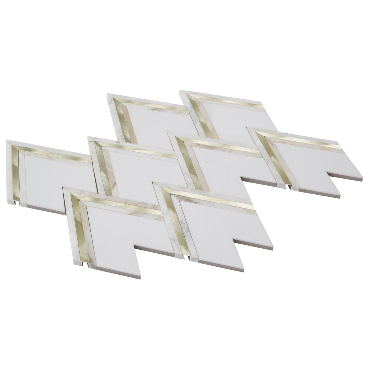 Vanessa DeLeon White and Gold 6" Polished Marble & Brass Mosaic Tile by Vanessa Deleon