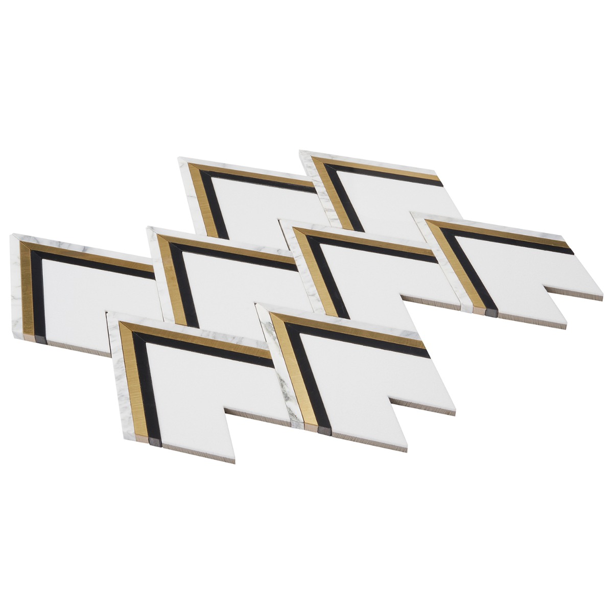 Vanessa DeLeon Nero White Black and Gold 6" Polished Marble & Brass Mosaic Tile by Vanessa Deleon