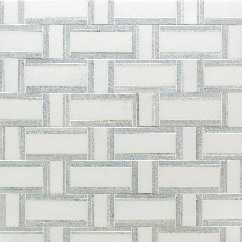 Interlace Thassos, Ming Green & Blue Celeste 