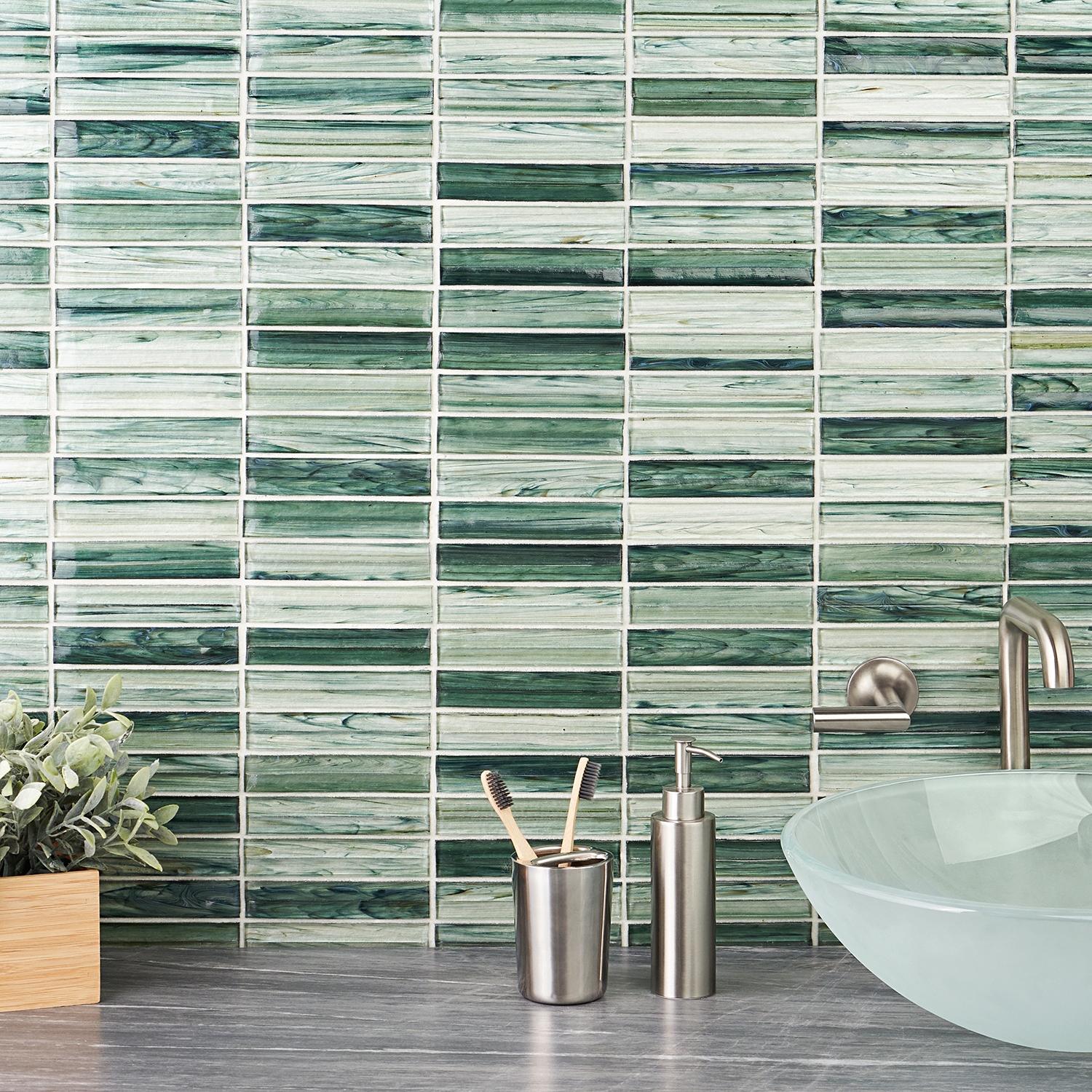Maya Stacked Sage Mosaic Tile