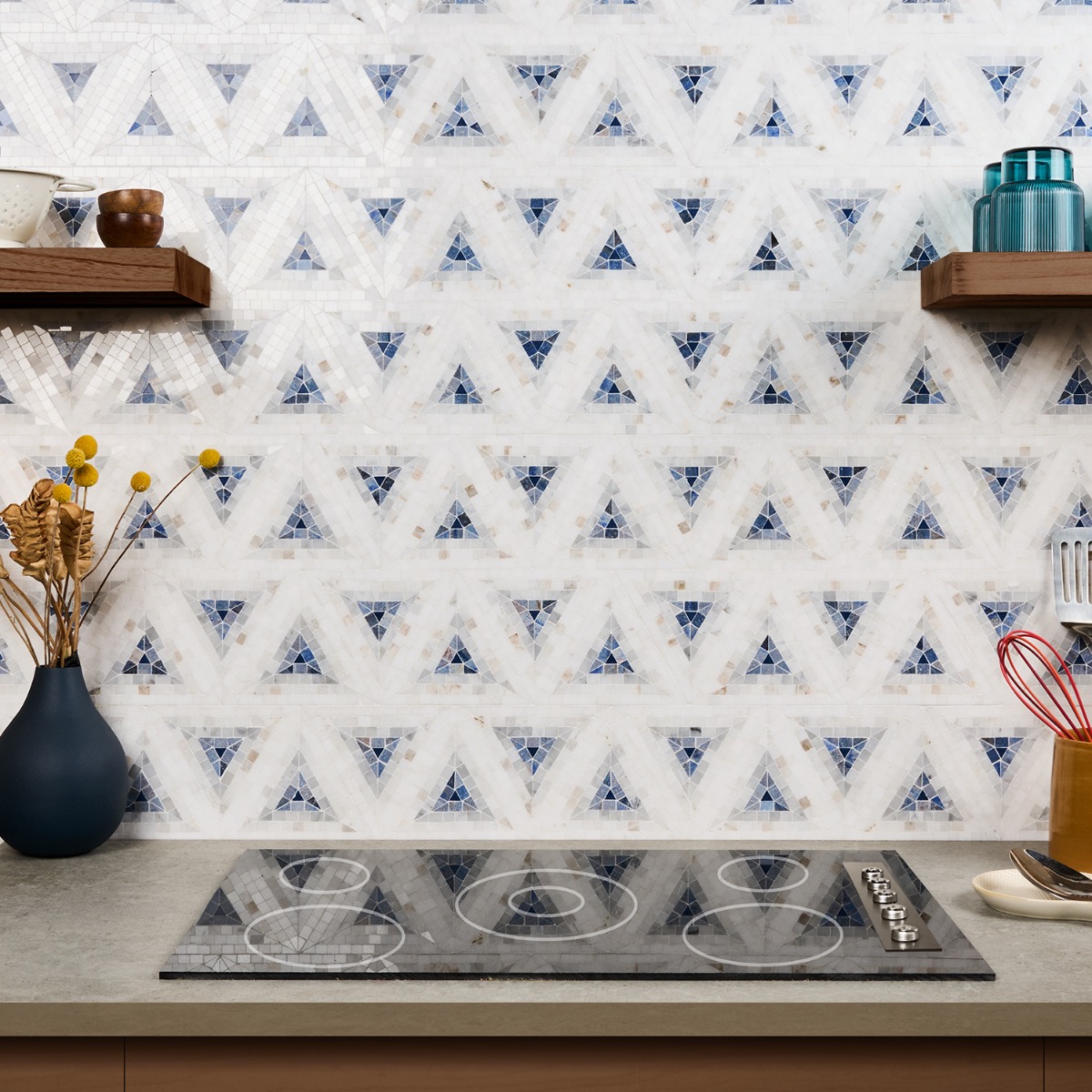 Imogen Azul Blue 5" Triangle Marble Micro Mosaic Polished Marble