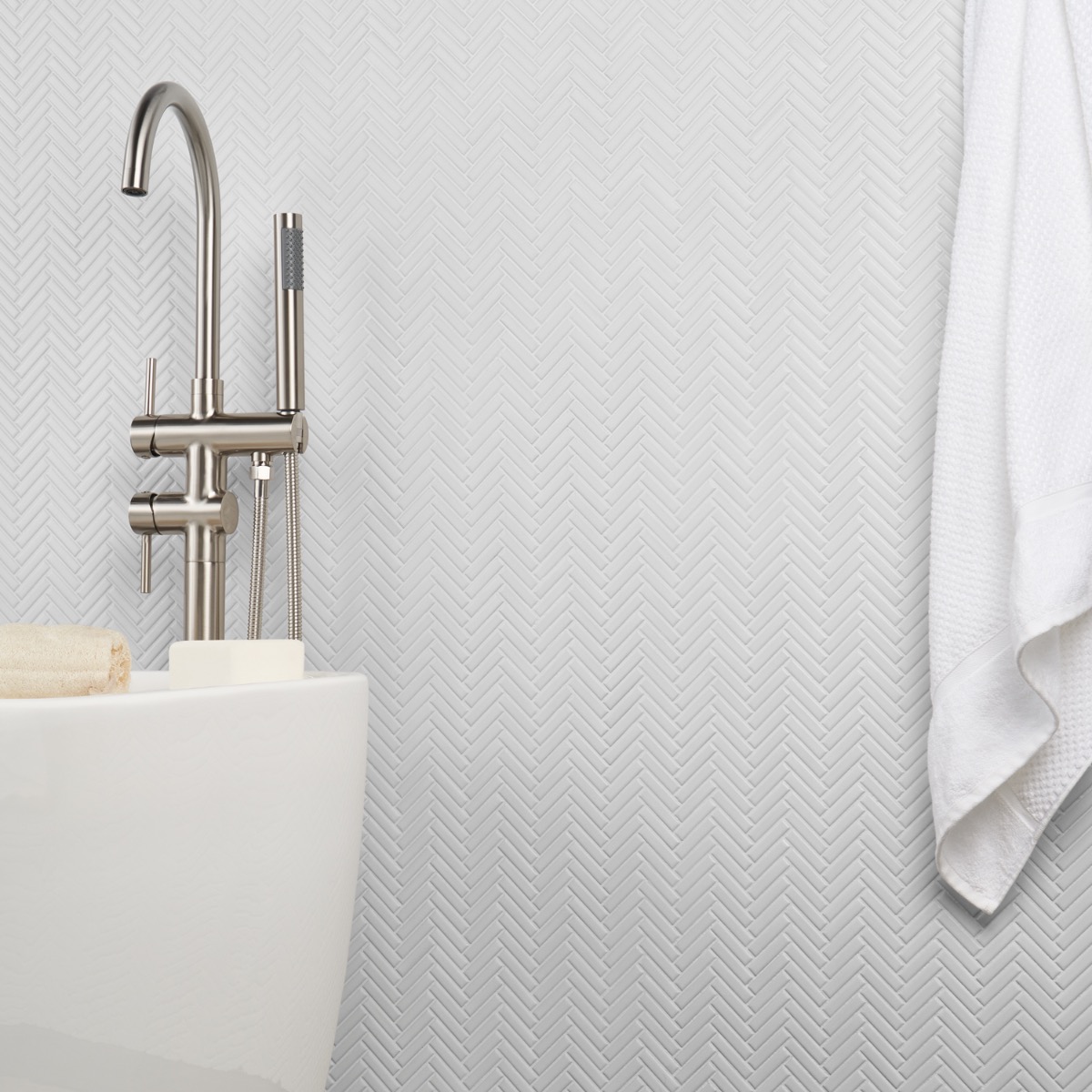Motek White 1x2" Herringbone Matte Porcelain Mosaic Tile