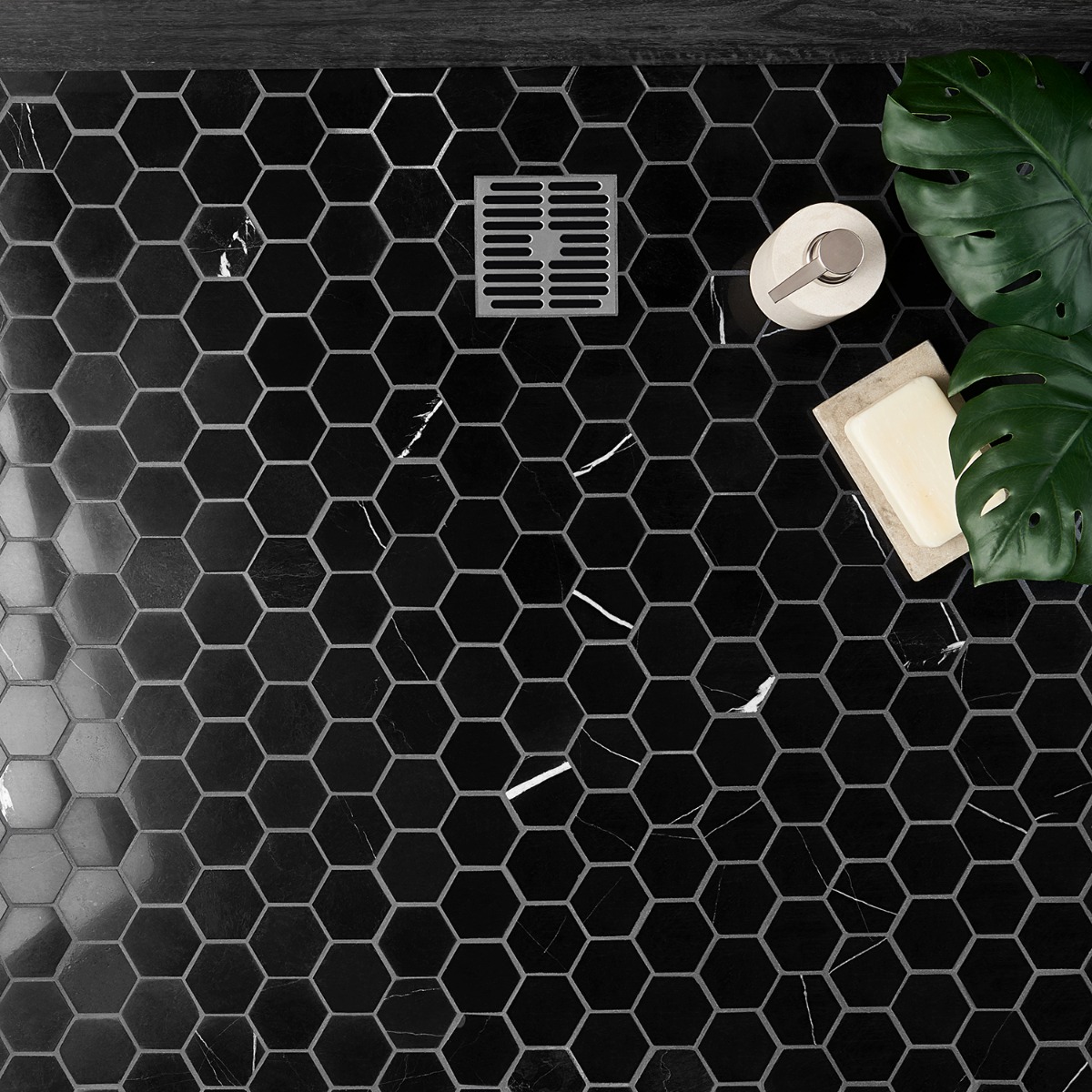 Nero Marquina 2" Hexagon Polished Marble Mosaic