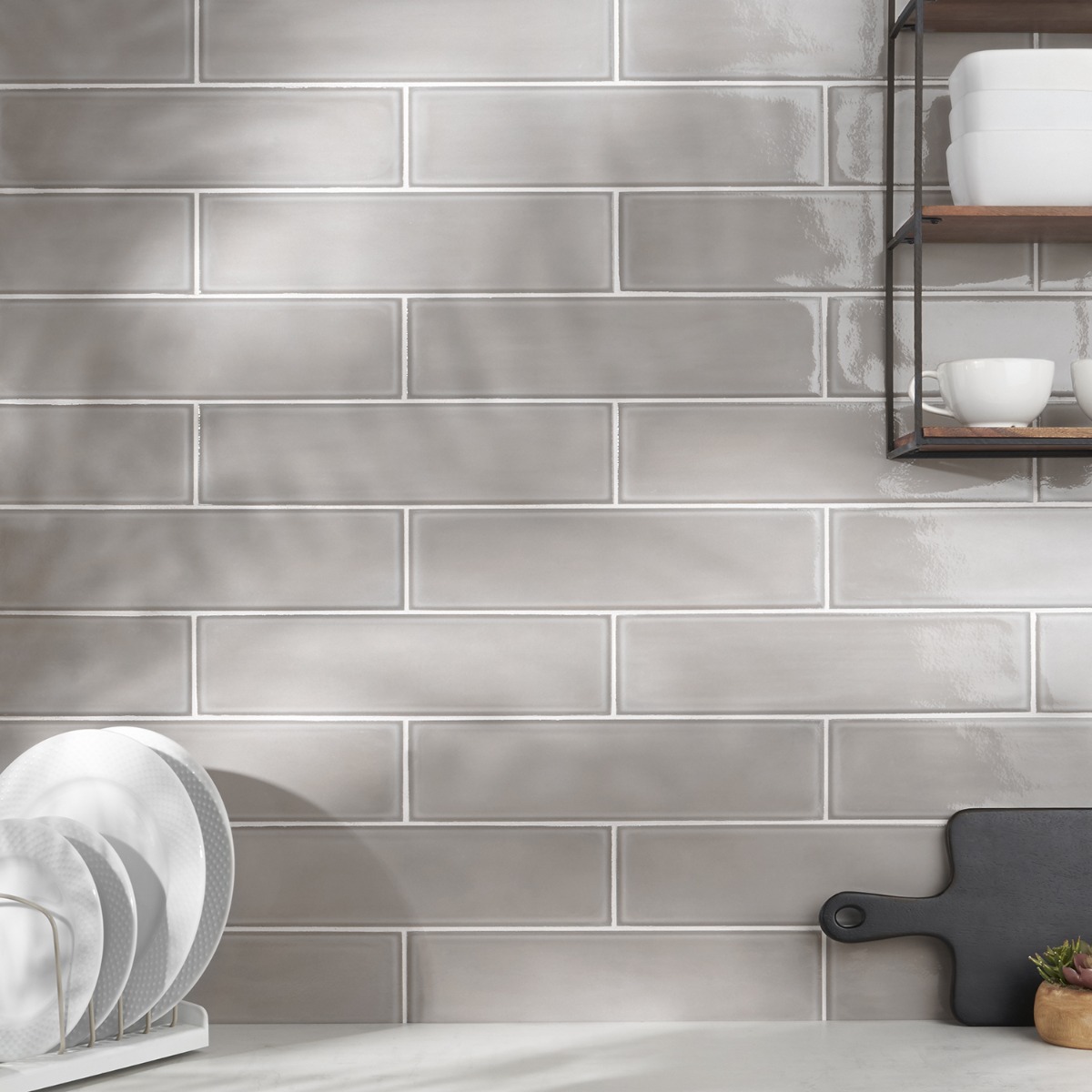 Stacy Garcia Artblock Grigio Gray 4x16 Glossy Porcelain Tile
