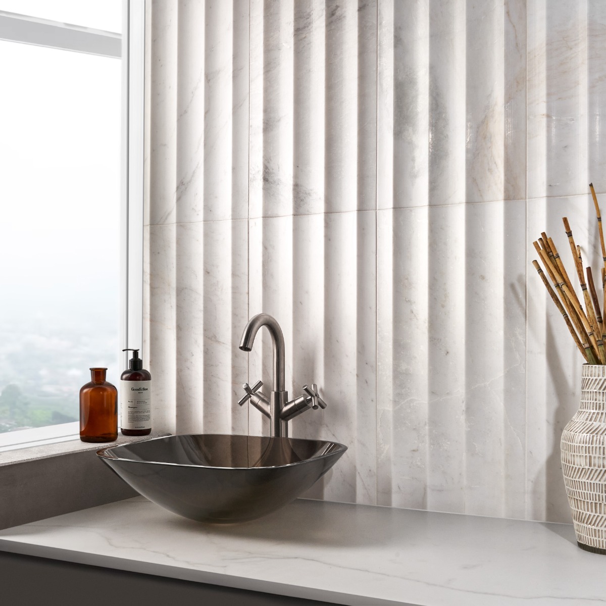 Carver Fluted Alaska 12x24 Dimensional Honed Honed Marble