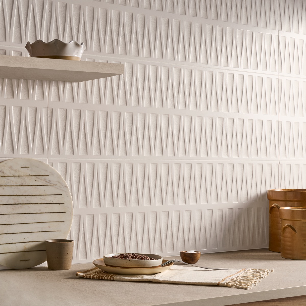 Kelani Deco White 12x36 3D Mixed Finish Matte Ceramic Tile