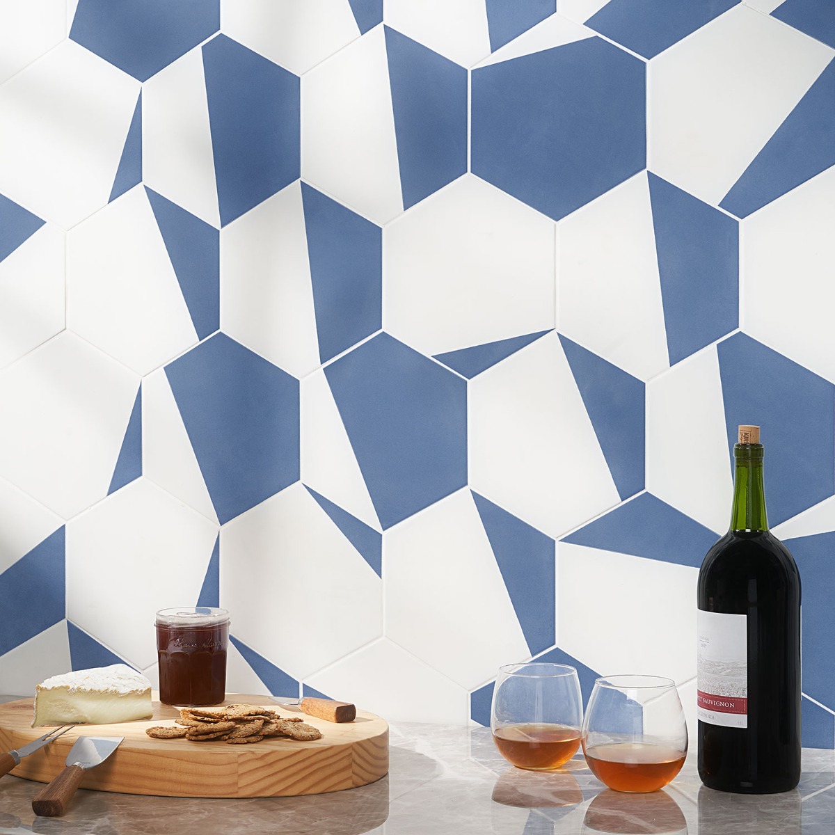 Co-Aries Divide Azul 8" Hex 15mm Matte Porcelain