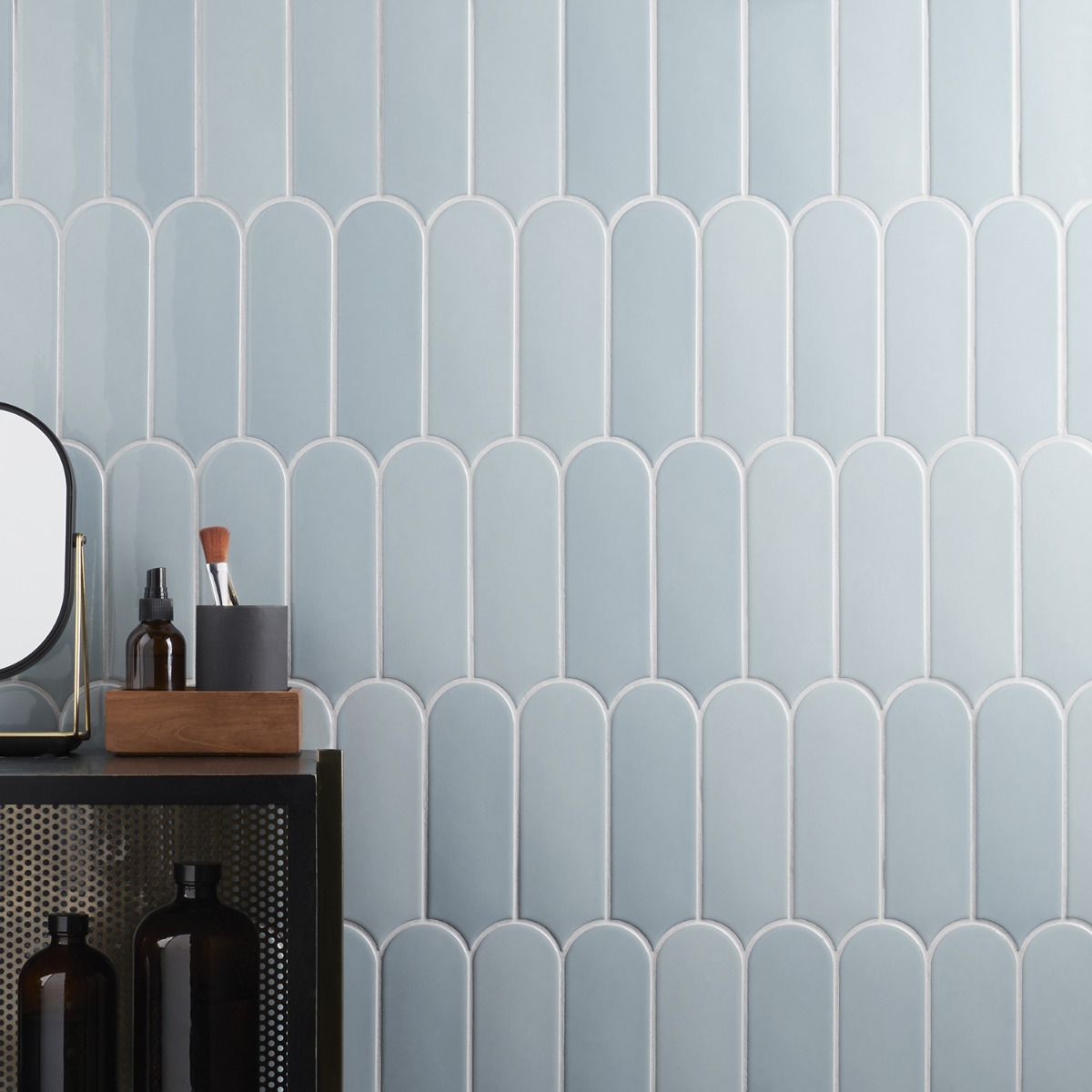 Fan Blue 3x8 Fishscale Glossy Ceramic Wall Tile