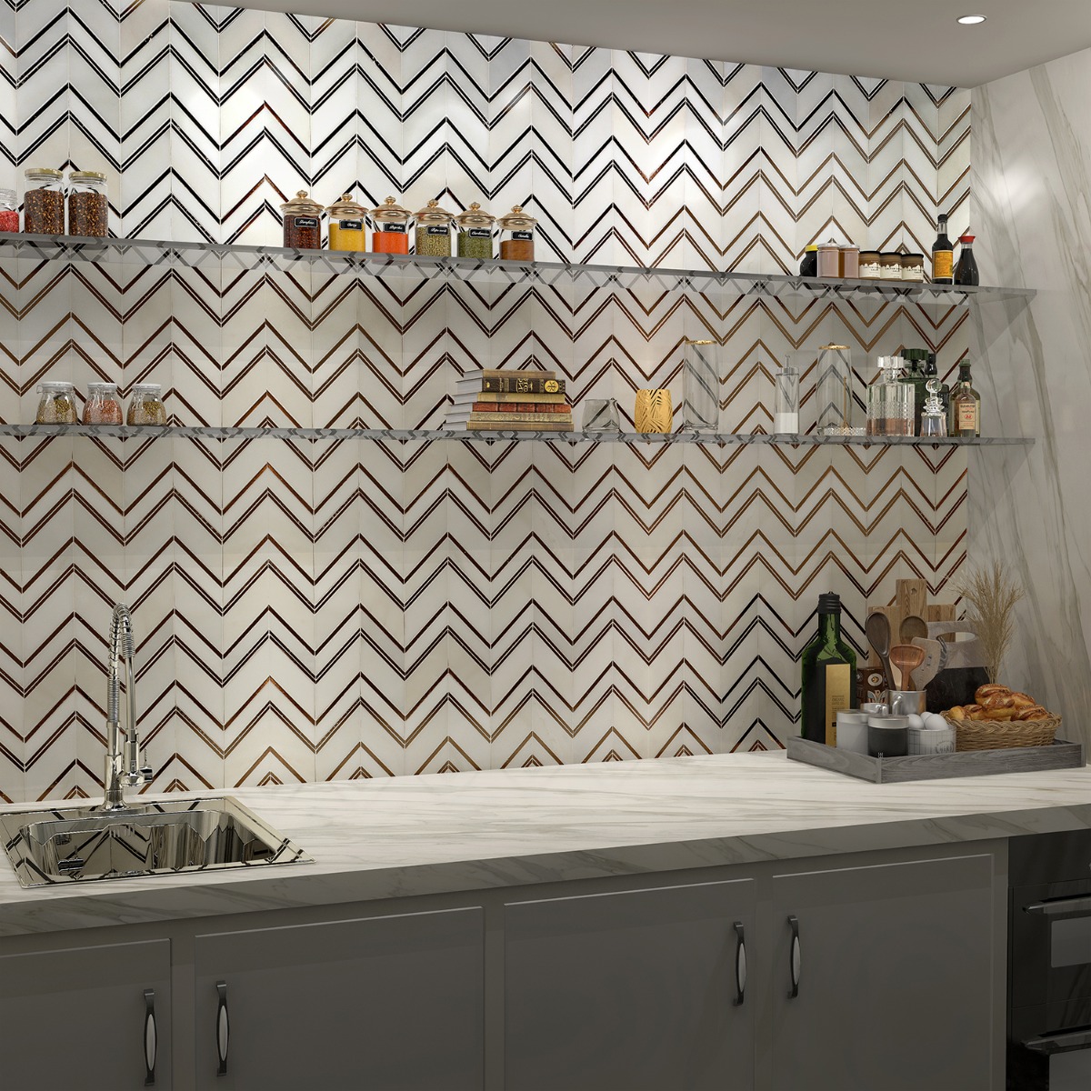 Close Out - Art Lava Chevron Palermo - Lava Stone & White Stone