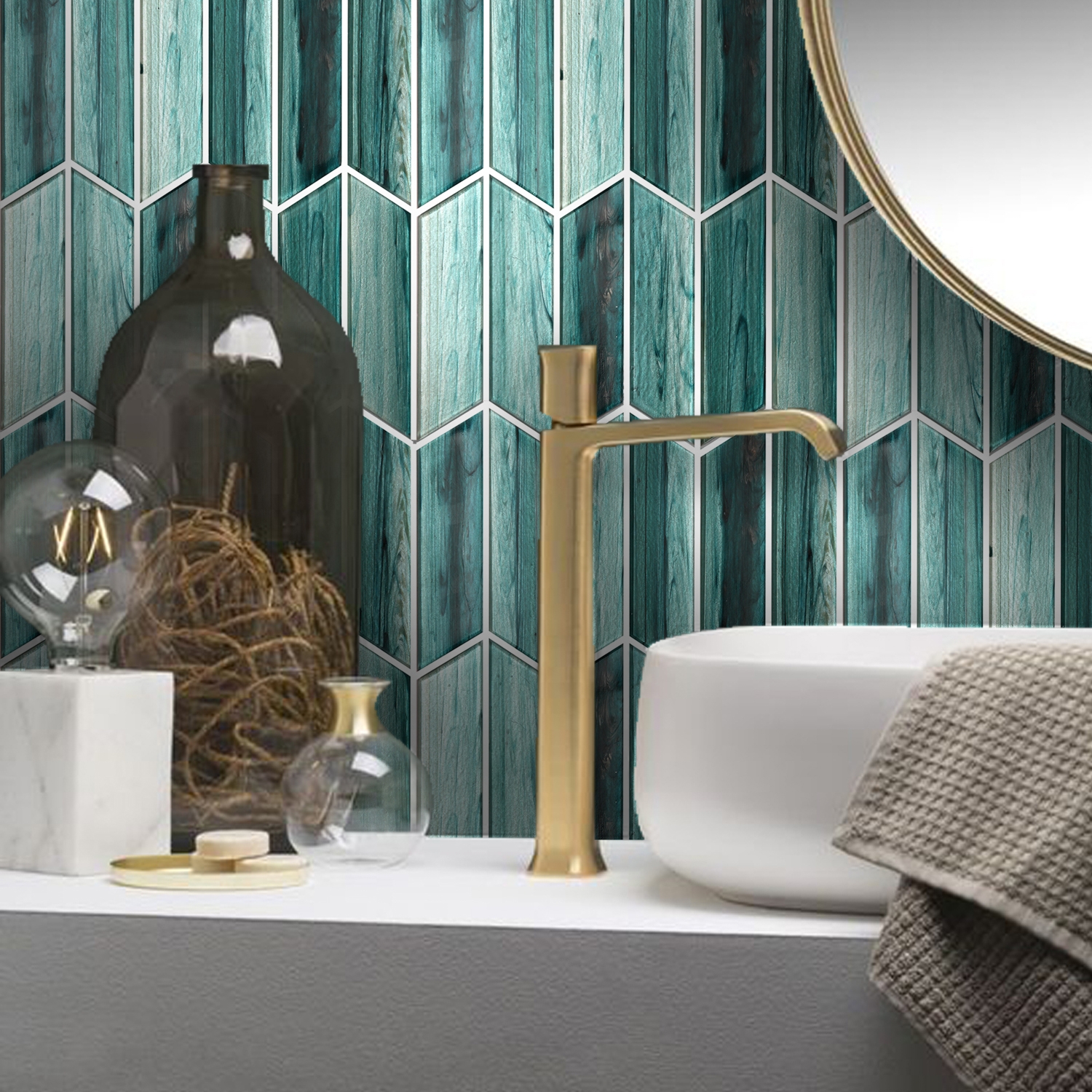 Maya Chevron Teal Mosaic Tile