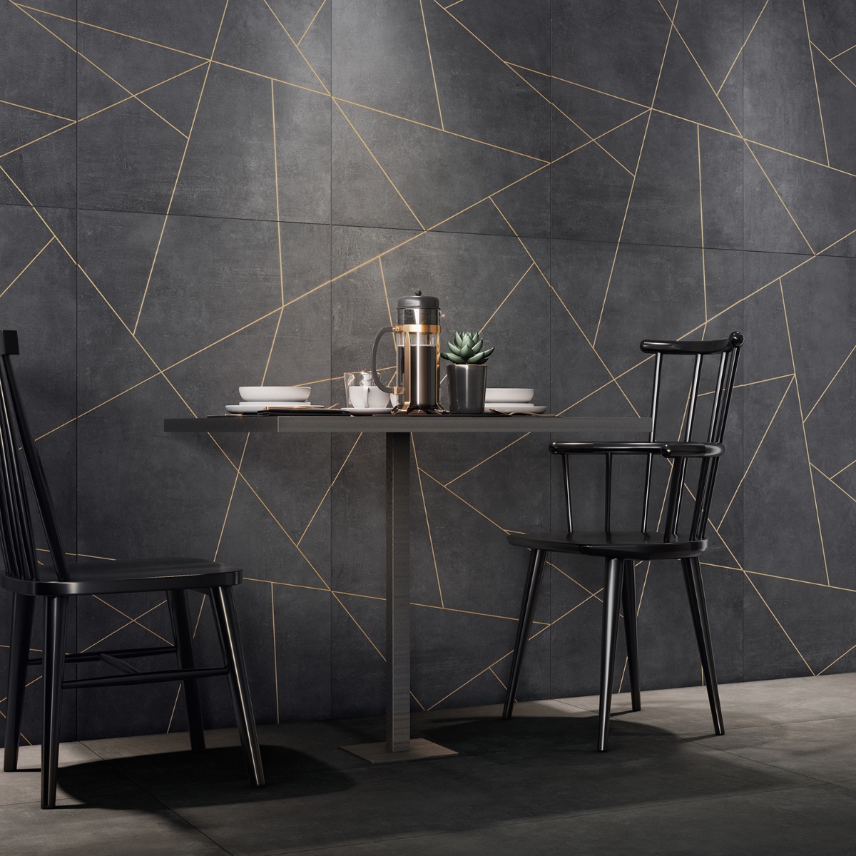 Artscape Ardesia Charcoal Black and Gold Line 24x48 Artisan Decor Matte Porcelain Wall Tile