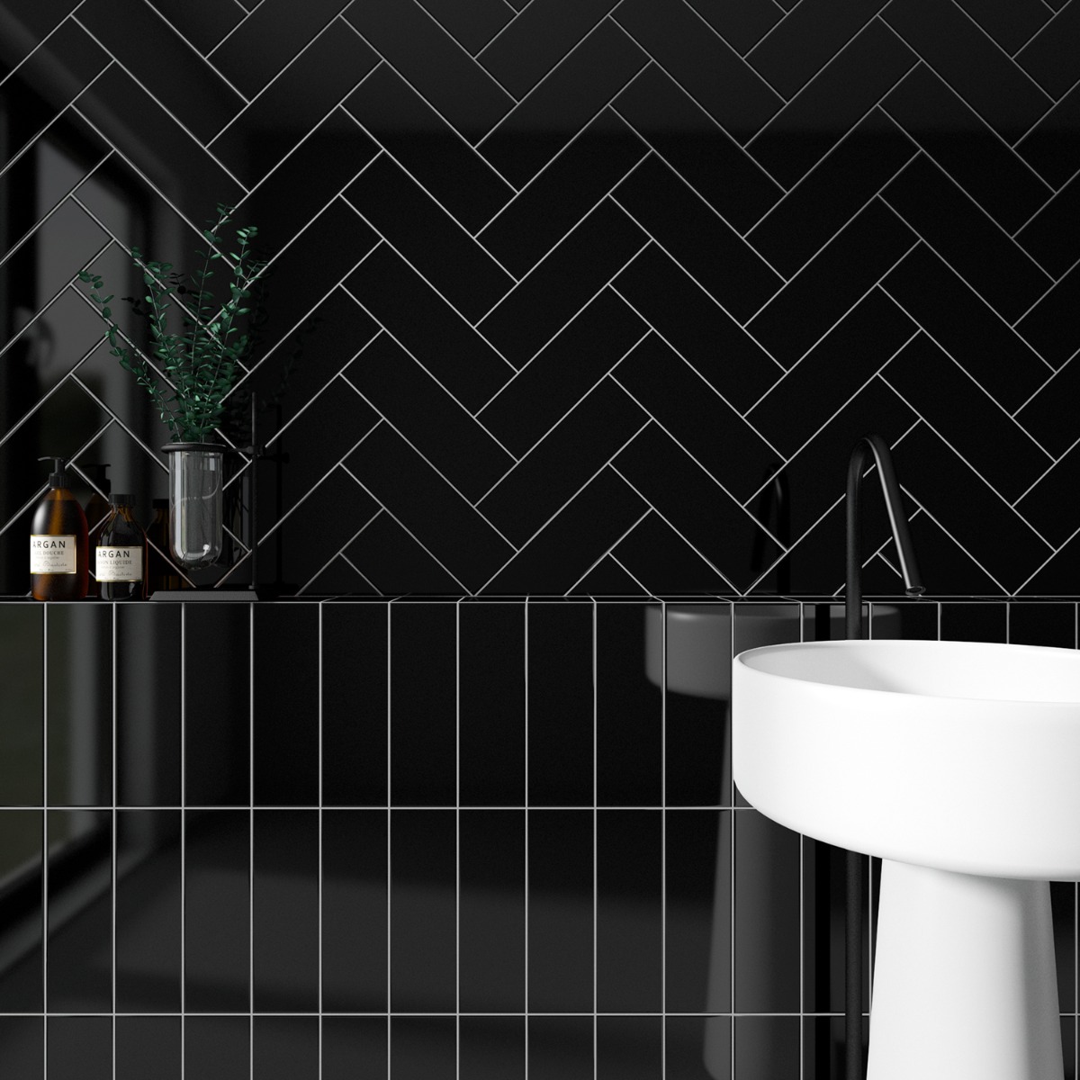 Market Street Black 4x12 Polished Porcelain Tile