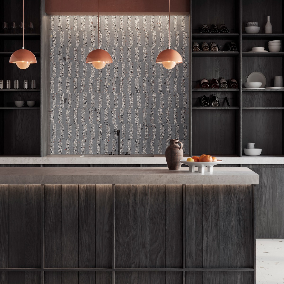 Kado Fin Charcoal Gray 2x8 Terrazzo Look Matte Porcelain Mosaic Tile