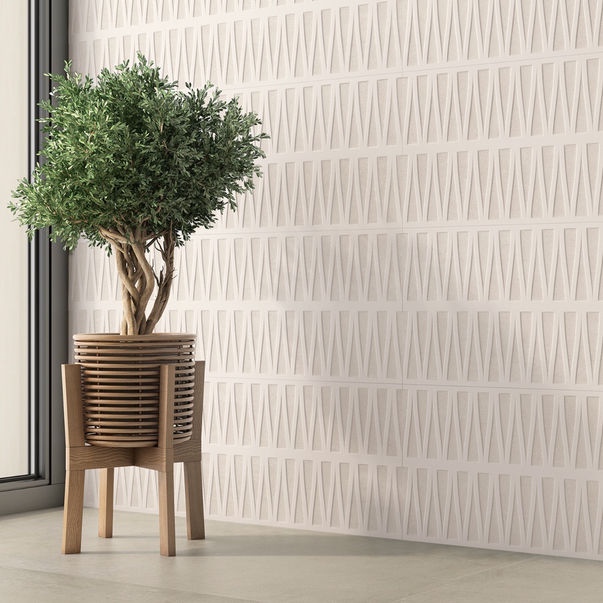 Kelani Deco White 12x36 3D Mixed Finish Matte Ceramic Tile