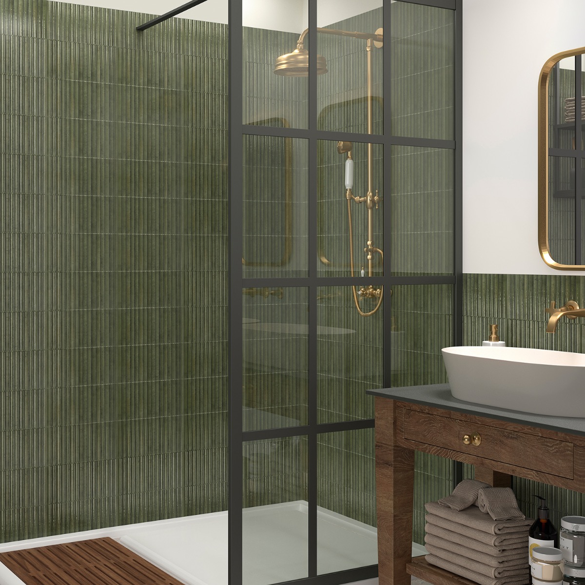 Bryn Fluted Green 6x12 3D Glossy Ceramic Tile