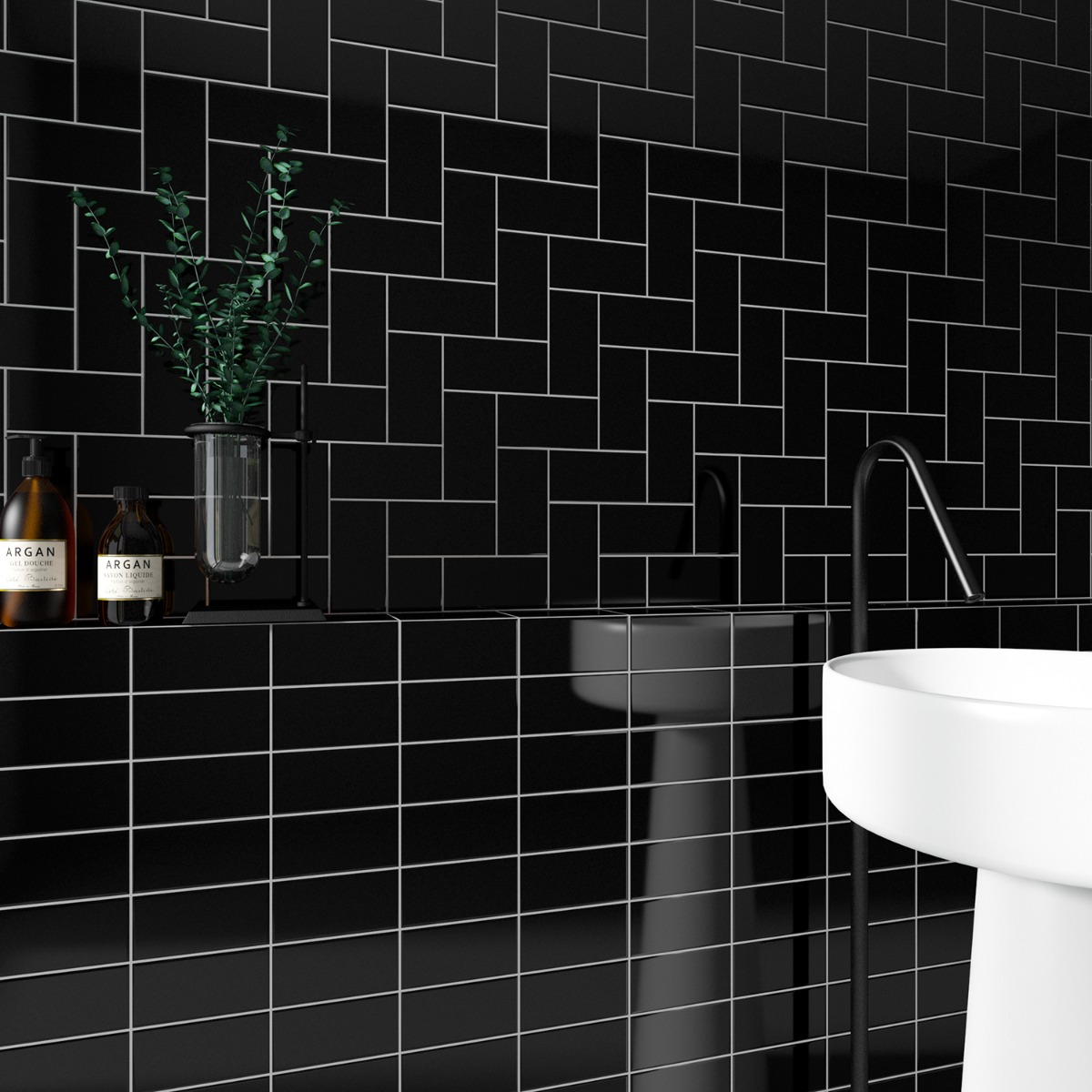 Market Street Black 3X6 Polished Porcelain Tile