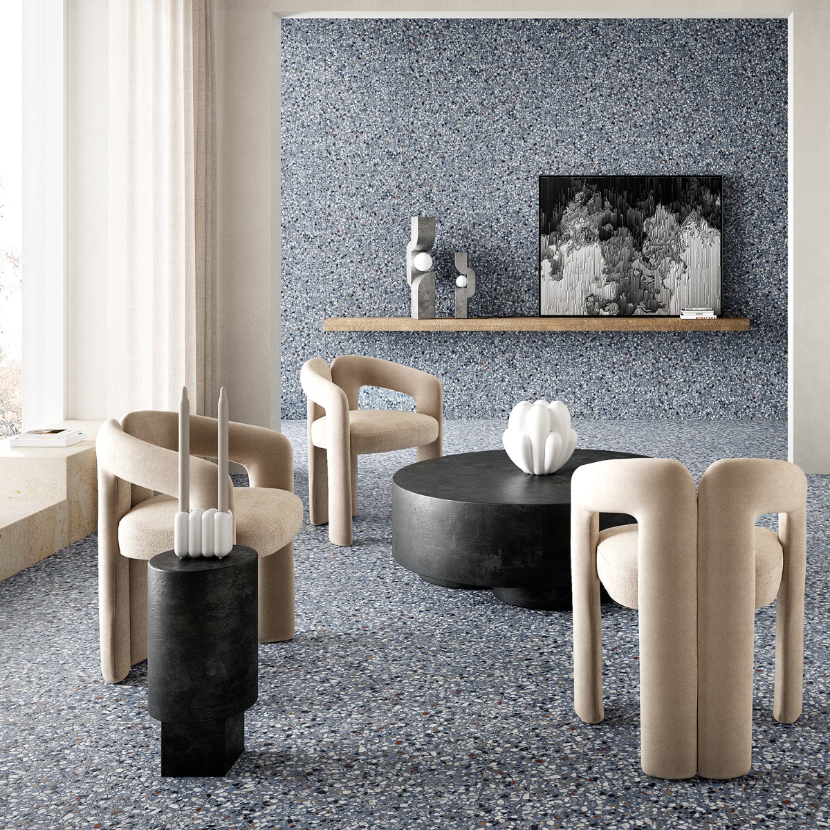 Kado Flakes Ocean Blue 24x24 Terrazzo Look Matte Porcelain Tile
