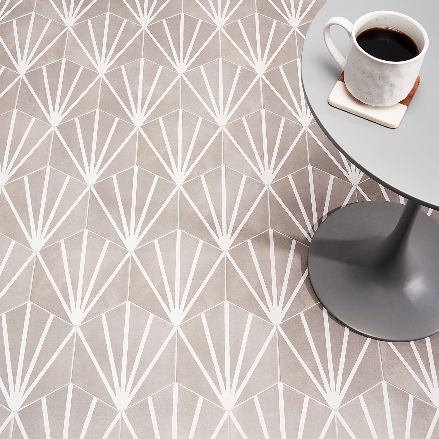 Co-Aries Gris With Blanco Line 8" Hex 15mm Matte Porcelain